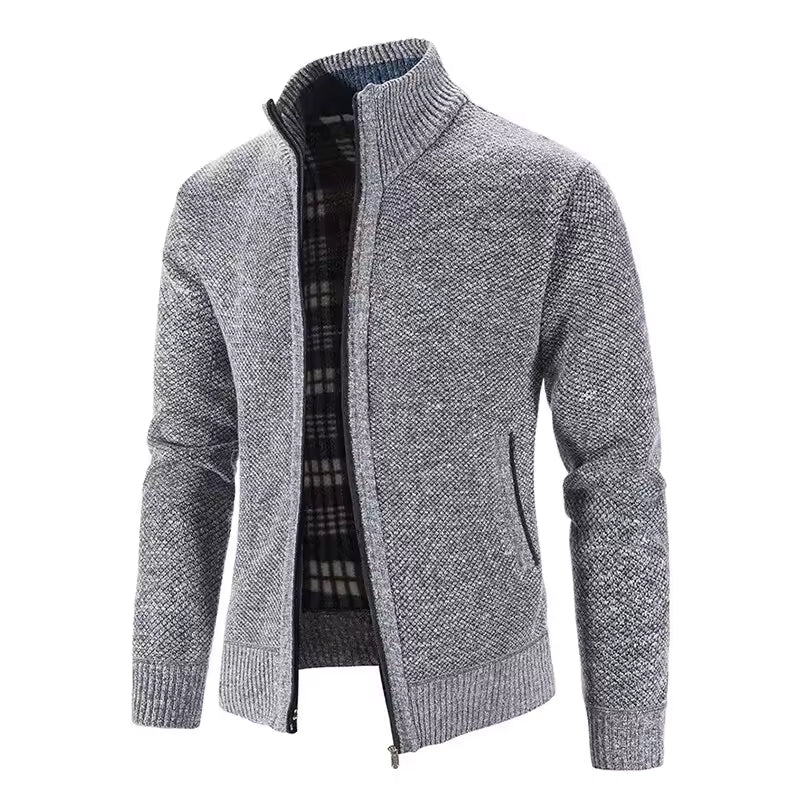 Casual Full-Zip Knit Cardigan with Ribbed Cuffs
