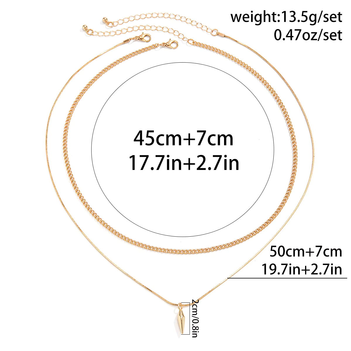 Layered Silver Chain Necklace with Spike Pendant