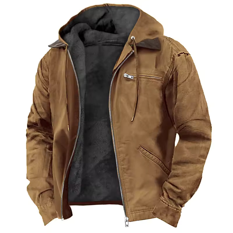 Casual Brown Zip-Up Jacket with Hood